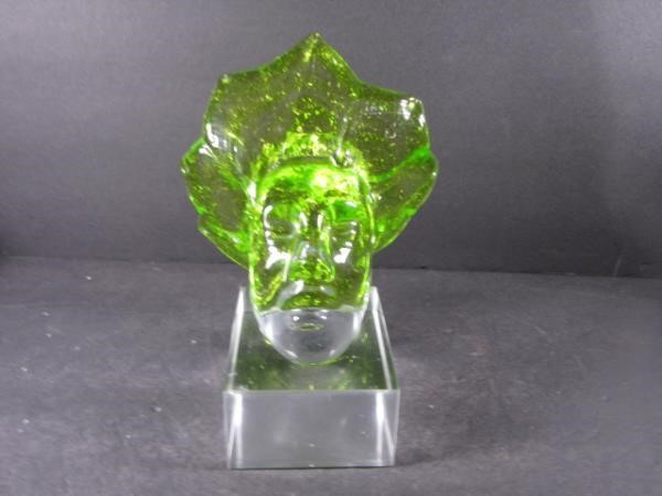 VTG Green Glass Lady Liberty Head Paperweight