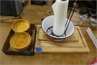 2 woodenware bowls, cutting boards and misc