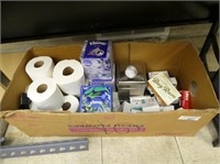 Box - toilet paper, kleenex and soap