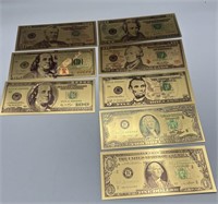 8 24K Gold Foil Plated US Currency Bank Notes