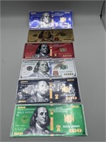 6 Different New Style 24K Foil $100 Bill Gold To S