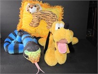 Snake Plush, Goofy Plush and Tiger Pillow