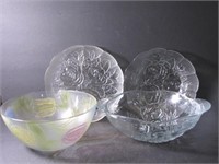 Flower Themed Cut Glass Serving Bowls and Platters