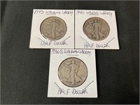 1936-S, 1940 and 1943 Walking Liberty Half Dollars