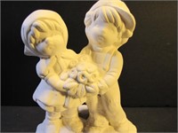 Ceramic Bisque  Little Boy and Girl with Flowers