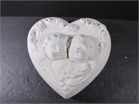 Ceramic Bisque  Heart Shaped Container Boy and Gir