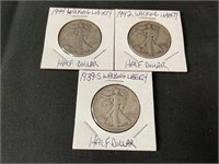 1939-S, 1942 and 1944 Walking Liberty Half Dollars