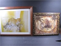 Two Framed Pictures:  Lions, Tigers and Leopard