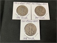 1936, 1941 and 1944-D Walking Liberty Half Dollars