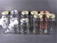 Ten Various Sizes and Brands Canning Jars