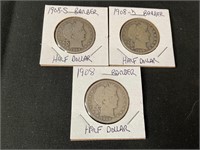 1908, 1908-D and 1908-S Barber Half Dollars