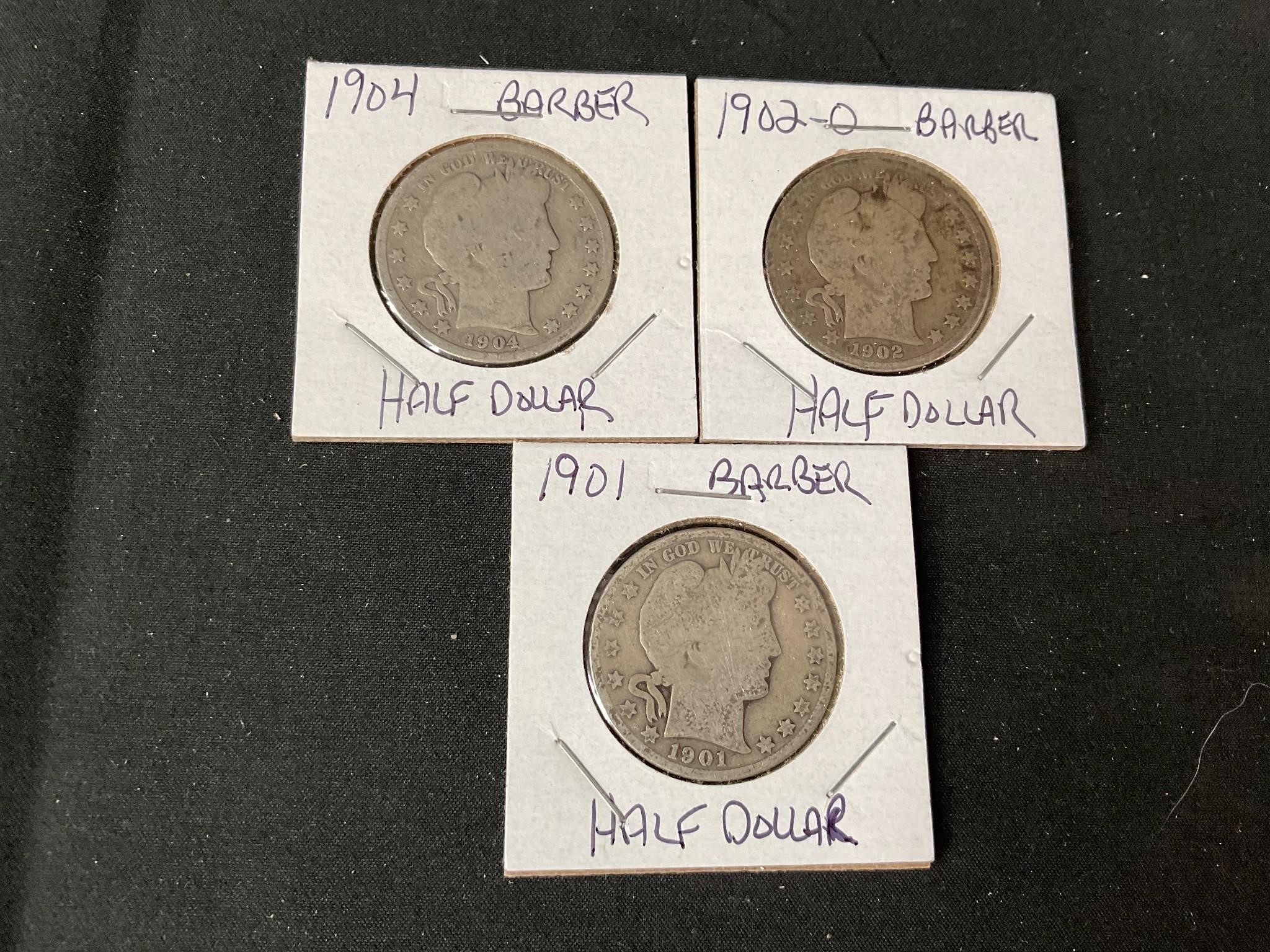 1901, 1902-O and 1904 Barber Half Dollars