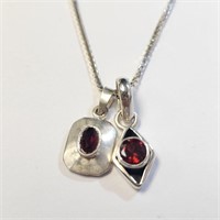 $200 Silver Set Of 3 Garnet Pendant With Boxchain