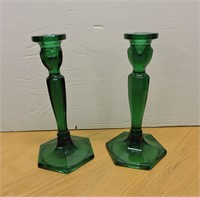 Fenton, Green Glass Candle Holders