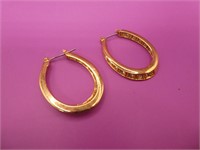 Gold Plated Rhinestone 1.26" Hoop Earrings