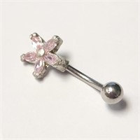 Silver Pink Cz Belly Button