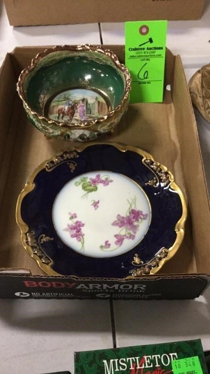 Limoges blue plate and Austrian bowl