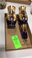 Cobalt blue/gold vases , stemmed wine