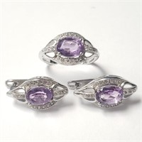 $440 Silver Amethyst Ring And Earring(7.2ct) Set