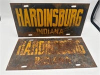 Vintage metal Hardinsburg Indiana signs