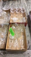 4 boxes etched and pattern glassware