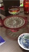 Ruby red flash cake stand , compote and cordial