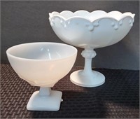 Vtg Milk Glass Lot-Footed Bowls 2-pc