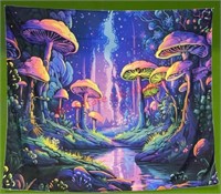 59x51 black light mushroom tapestry (livingroom)