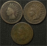 1882, 1883, 1883 Indian Head Cents