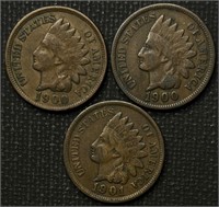 1900, 1900, 1901 Indian Head Cents