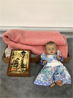 Vintage Doll, Blanket, Music Box  (Overwound)