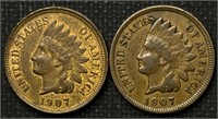 (2) Full Liberty 1907 Indian Head Cents