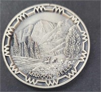 0.9 troy oz .925 Sterling Silver Coin Maroon Bells