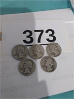 5 Washington Quarters - 1940\'s