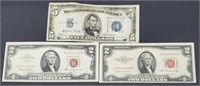 $5 Silver Certificate Dollar & (2) $2 Red Seals