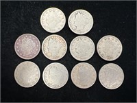 Lot of 10 1910 Liberty "V" Nickels