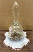 7IN. FENTON OPALESCENT SCALLOPED PINK FLORAL BELL