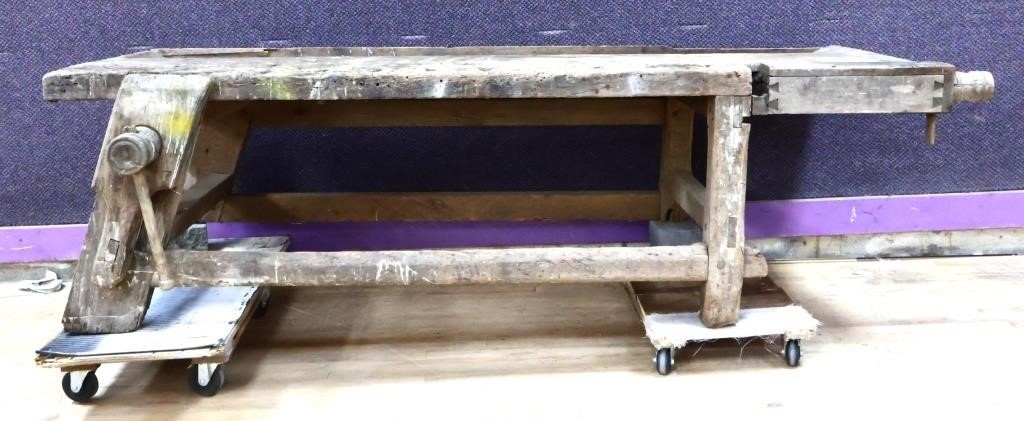 Early Work Table w/Vise See Pics 102x40x29