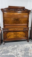 Burl Walnut High Back Full Size Flower Carved Bed