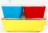 Vntg 4 pc Pyrex primary colors fridge dish set