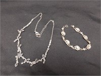 Vtg. Marcasite Crystal Necklace & Bracelet