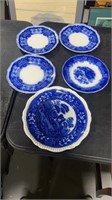 Five Blue and White Plates