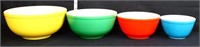 Vintage Pyrex 4 pc primary colors mixing bowl set