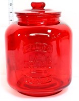 Red glass peanut jar