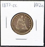 1877 Carson City seated liberty quarter