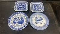 Four Blue & White Porcelain Plates
