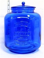Blue glass peanut jar