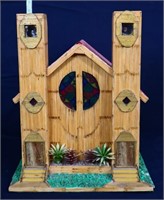 Vntg Wood Matchstick Lighted Church House