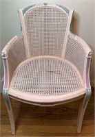 Vintage Cane Arm Chair, Painted Pink w/ Green