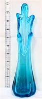 Vintage 11in blue glass swung vase